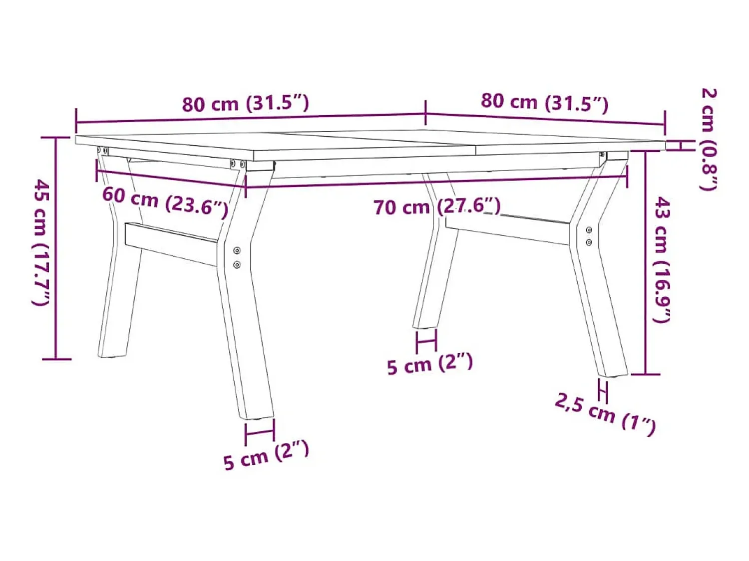 Mesa De Centro|vidaxl Mesa de centro estrutura em Y 80x80x45 cm pinho e aço Castanho