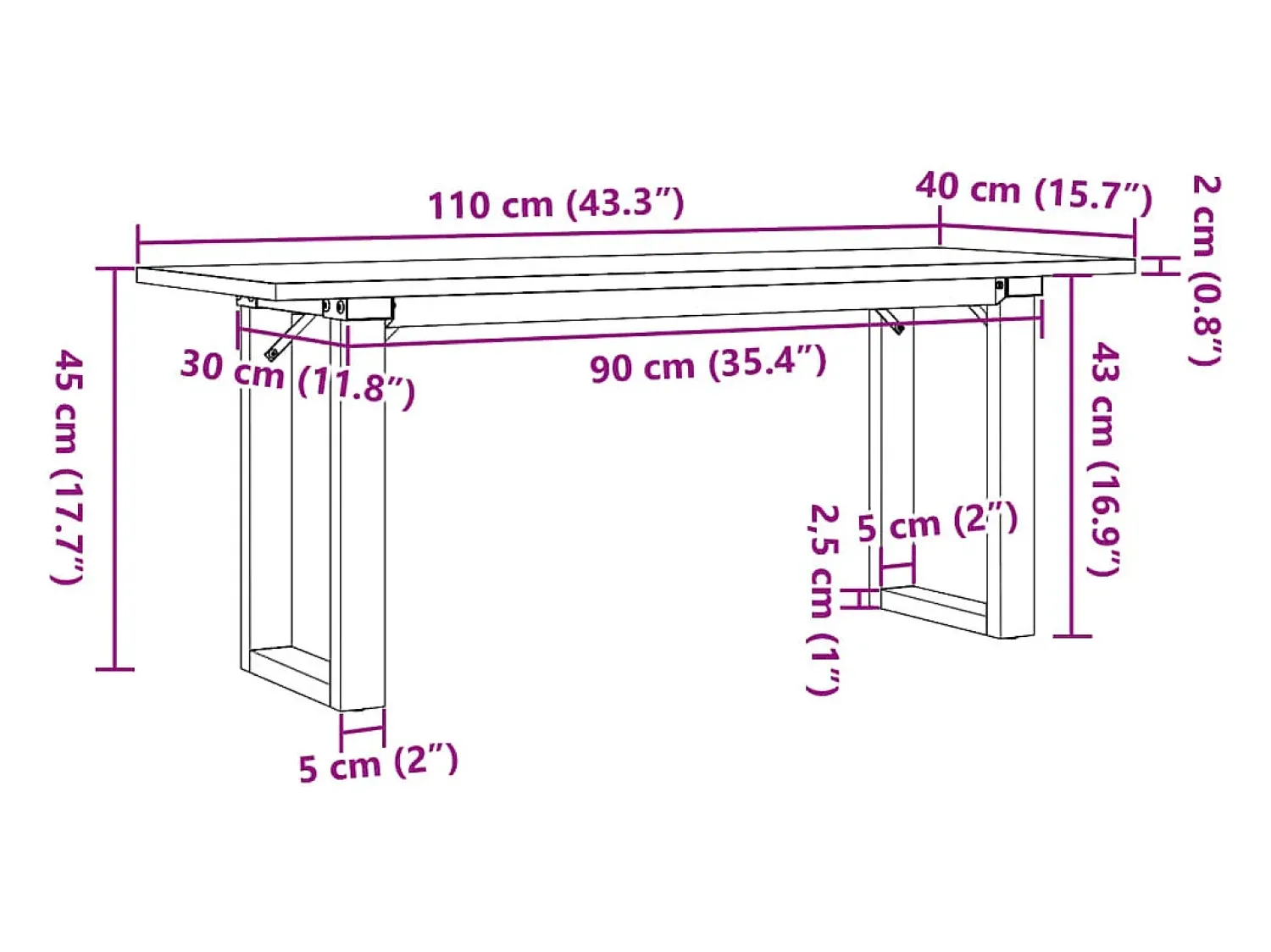 Mesa De Centro*vidaxl Mesa de centro estrutura em O 110x40x45cm pinho e aço Castanho
