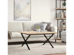 Best Mesa de centro estrutura em X 90x90x45,5 cm pinho/ferro fundido PT727919 Castanho