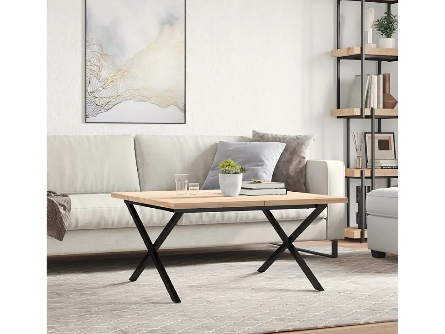 Best Mesa de centro estrutura em X 90x90x45,5 cm pinho/ferro fundido PT727919 Castanho