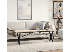 Mesa De Centro| Mesa de centro estrutura em X 160x40x45cm pinho e ferro fundido PT845171 Castanho