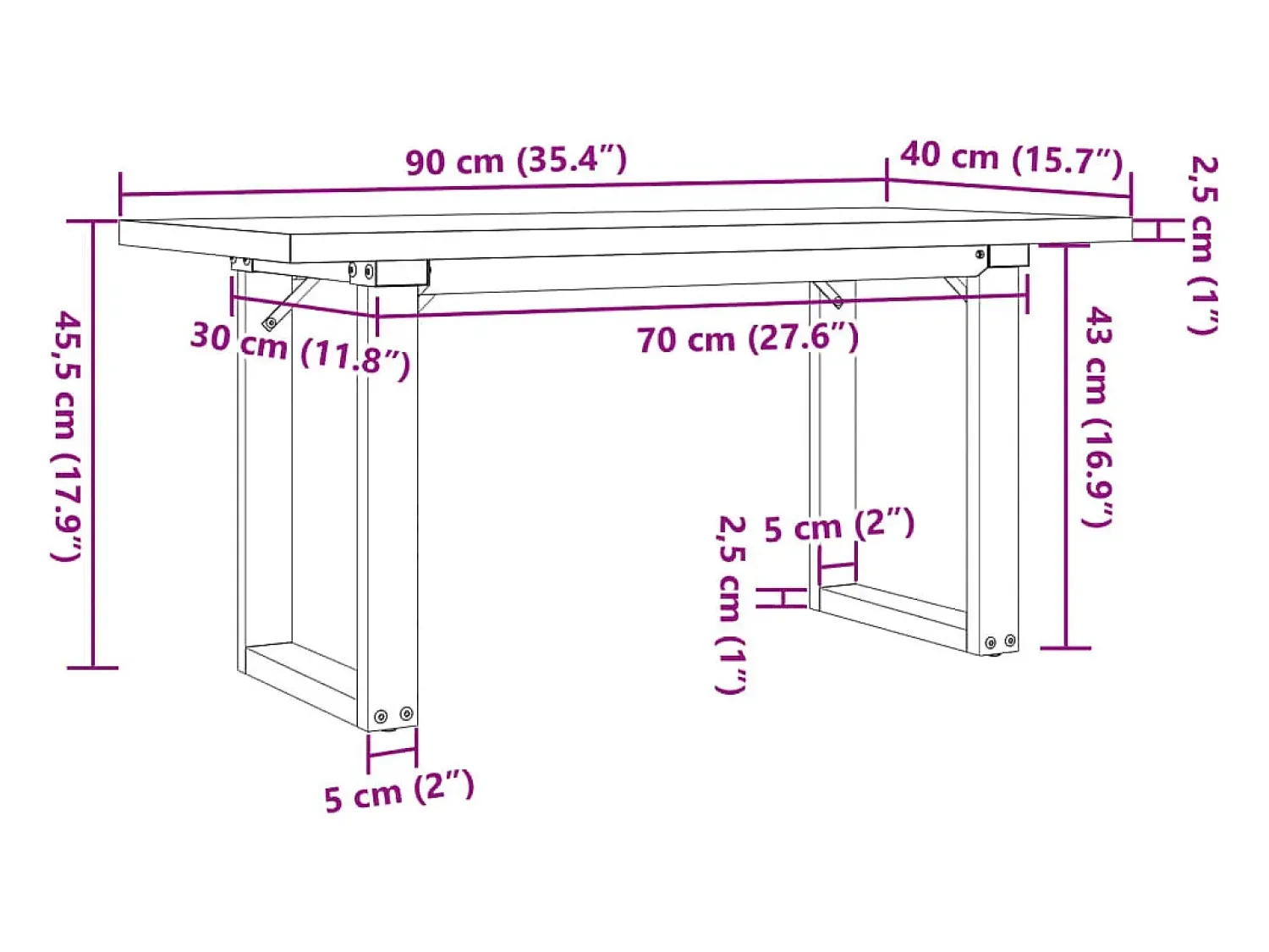 Mesa De Centro*vidaxl Mesa de centro estrutura em O 90x40x45,5 cm pinho/aço Castanho
