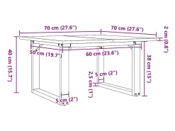 New vidaxl Mesa de centro estrutura em O 70x70x40 cm pinho e aço Castanho