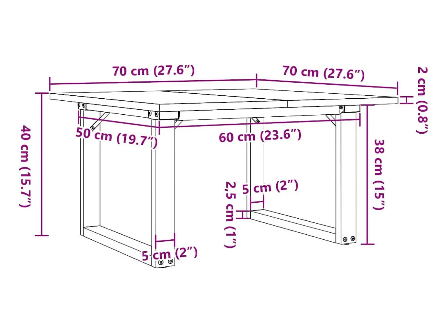 New vidaxl Mesa de centro estrutura em O 70x70x40 cm pinho e aço Castanho