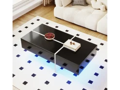 Mesa de centro, estrutura efeito mármore branco e mesa com LED,^ Mesa De Centro