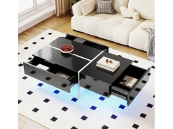 Mesa de centro, estrutura efeito mármore branco e mesa com LED,^ Mesa De Centro