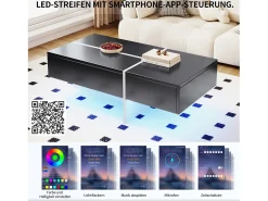 Mesa de centro, estrutura efeito mármore branco e mesa com LED,^ Mesa De Centro