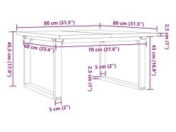 vidaxl Mesa de centro estrutura em O 80x80x45,5 cm pinho/aço Castanho