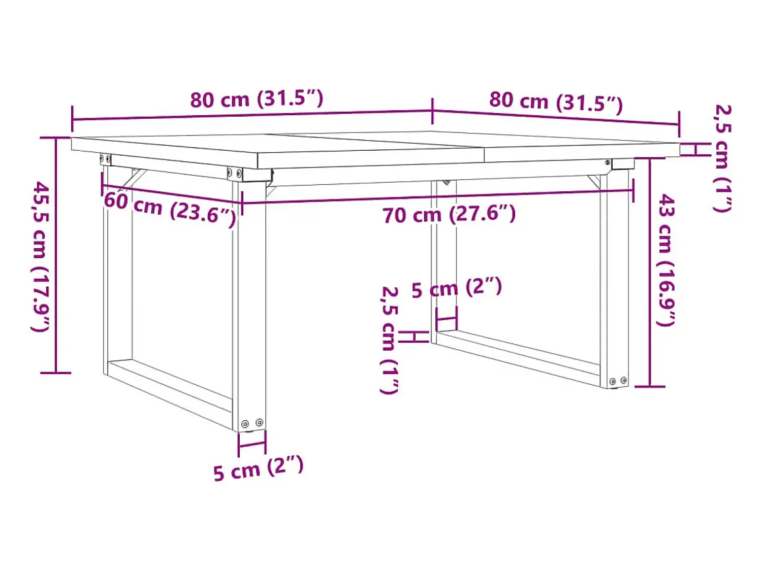 vidaxl Mesa de centro estrutura em O 80x80x45,5 cm pinho/aço Castanho