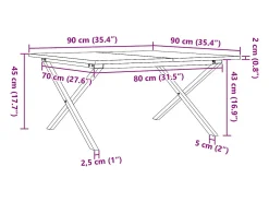 vidaxl Mesa de centro estrutura em X 90x90x45 cm pinho e aço^ Mesa De Centro