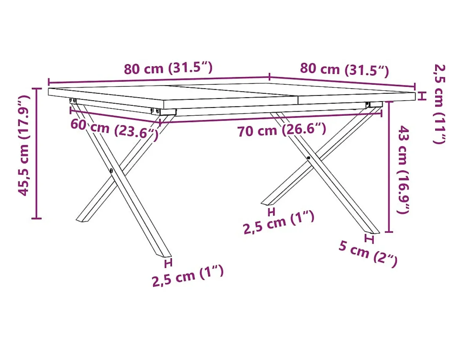 vidaxl Mesa de centro estrutura em X 80x80x45,5 cm pinho/aço^ Mesa De Centro
