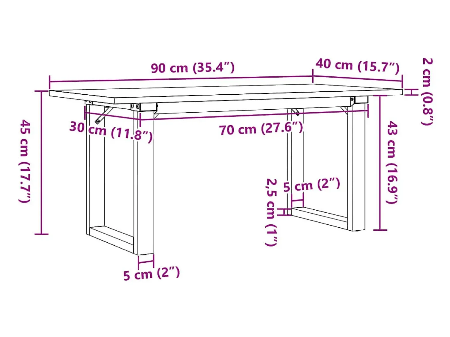 vidaxl Mesa de centro estrutura em O 90x40x45 cm pinho e aço Castanho