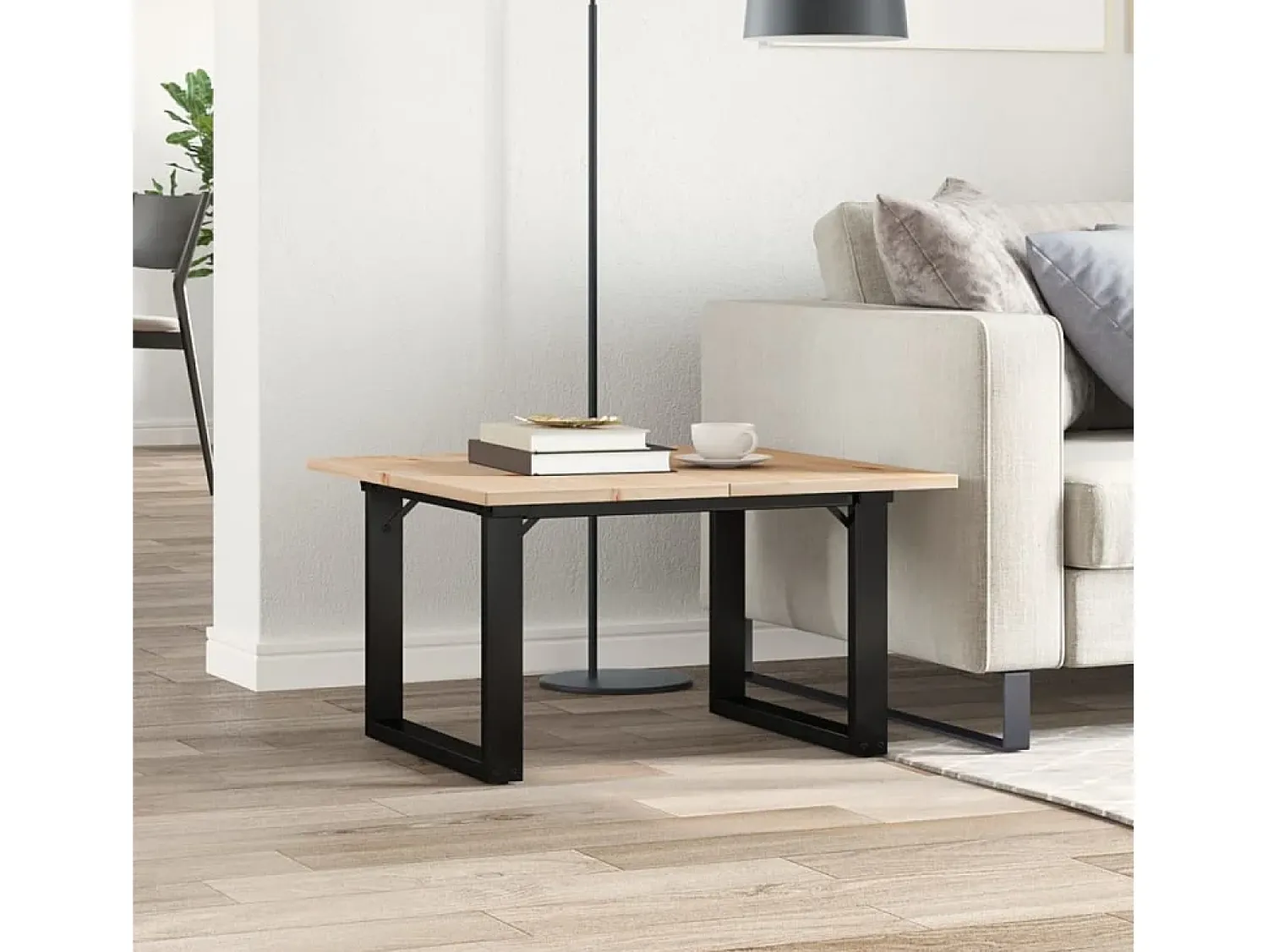 Mesa De Centro| Mesa de centro estrutura em O 60x60x40 cm pinho e ferro fundido PT721386 Castanho