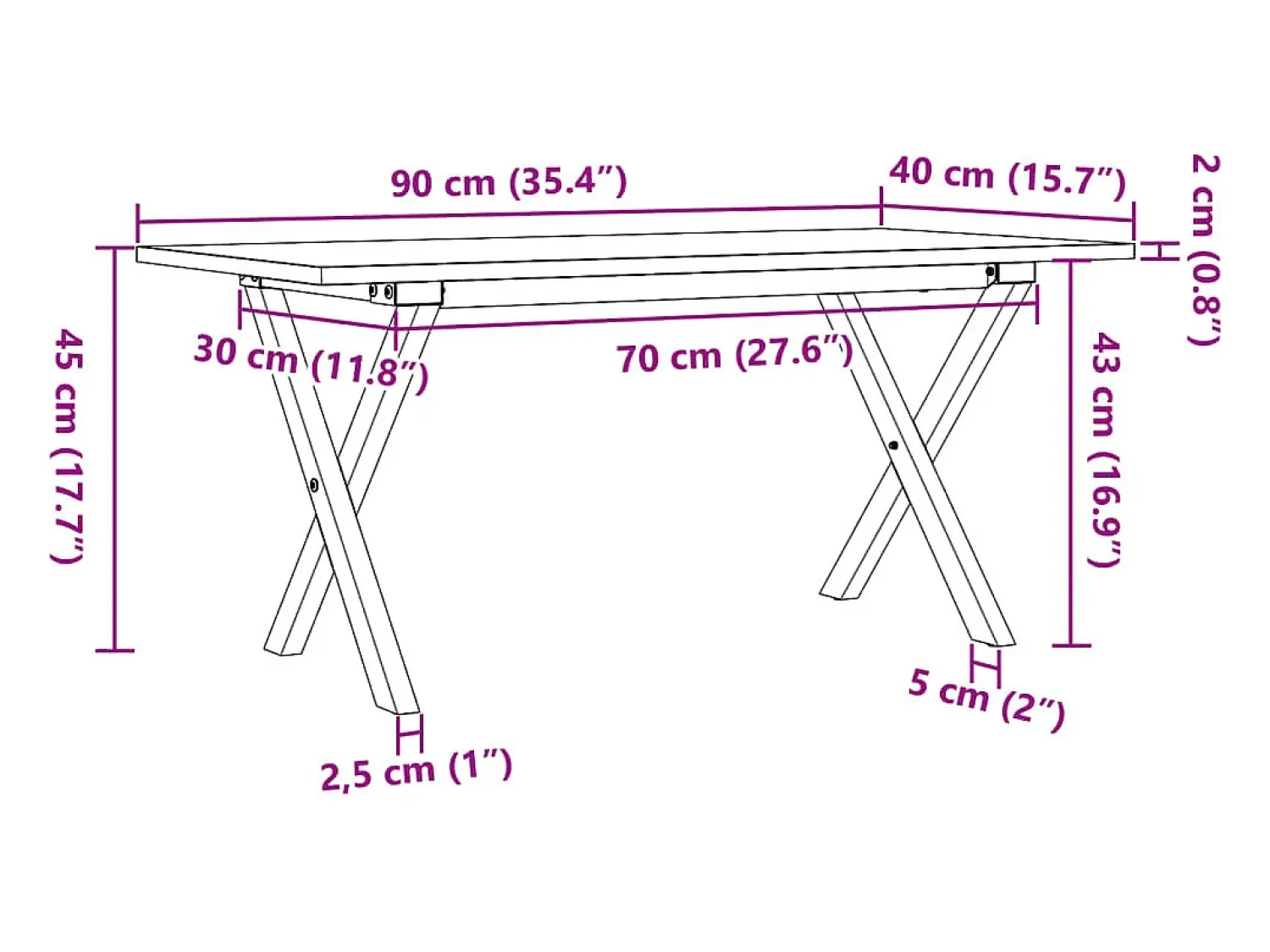 Mesa De Centro*vidaxl Mesa de centro estrutura em X 90x40x45 cm pinho e aço Castanho