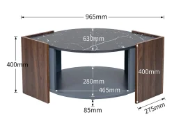 Mesa De Centro| Mesa de centro estruturada em mármore e nogueira com linhas únicas. Preto