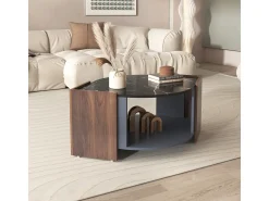 Mesa De Centro| Mesa de centro estruturada em mármore e nogueira com linhas únicas. Preto
