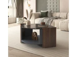 Mesa De Centro| Mesa de centro estruturada em mármore e nogueira com linhas únicas. Preto
