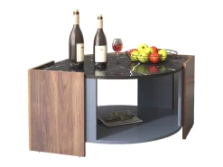 Mesa De Centro| Mesa de centro estruturada em mármore e nogueira com linhas únicas. Preto