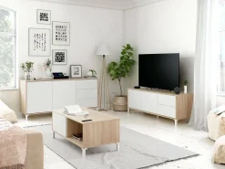 Sale Dmora Mesa de centro Evansville, Mesa de centro, Mesa baixa da sala, 100x50h40 cm, Carvalho e Branco Castanho