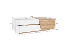 Clearance Mesa de centro extensível 120x50x37,5cm, mesa de centro retangular com gavetas, estrutura color block, Natural Branco