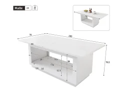 Mesa De Centro*Merax Mesa de centro extensível - 140/180 x 70 x 76,5 cm - simples e moderna - MDF - branca Branco