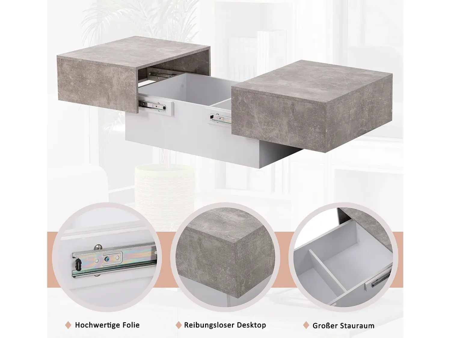 Merax Mesa de centro extensível - Madeira MDF - Estilo moderno - para sala, escritório - Cinza^ Mesa De Centro