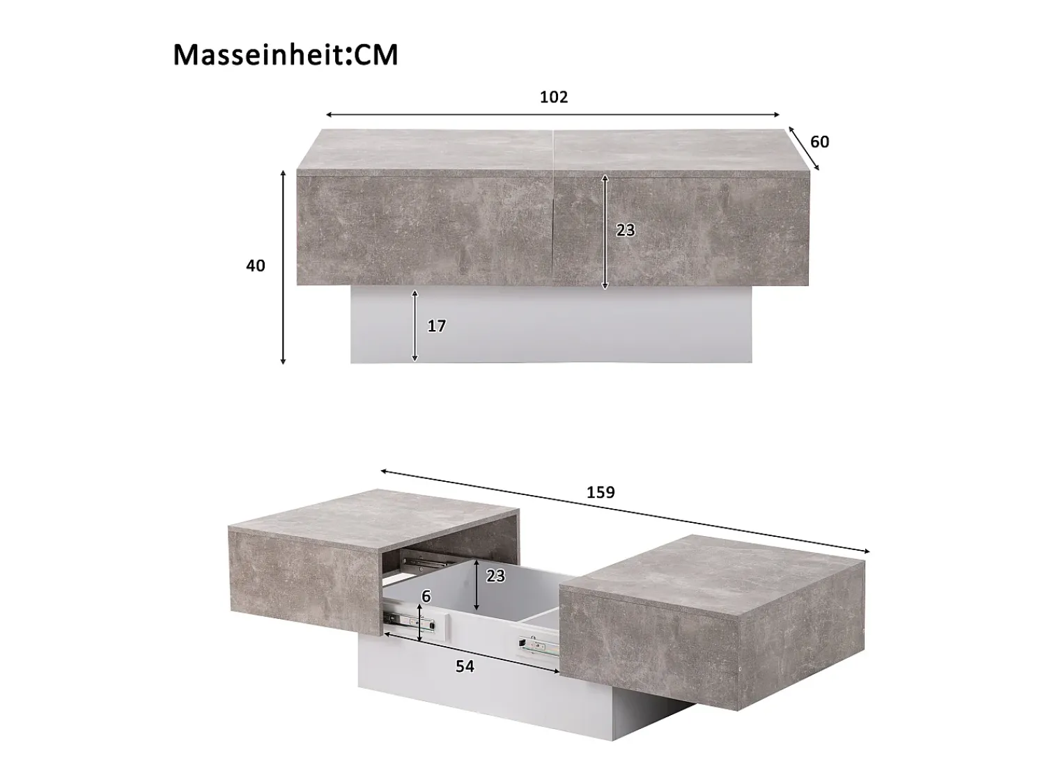 Merax Mesa de centro extensível - Madeira MDF - Estilo moderno - para sala, escritório - Cinza^ Mesa De Centro
