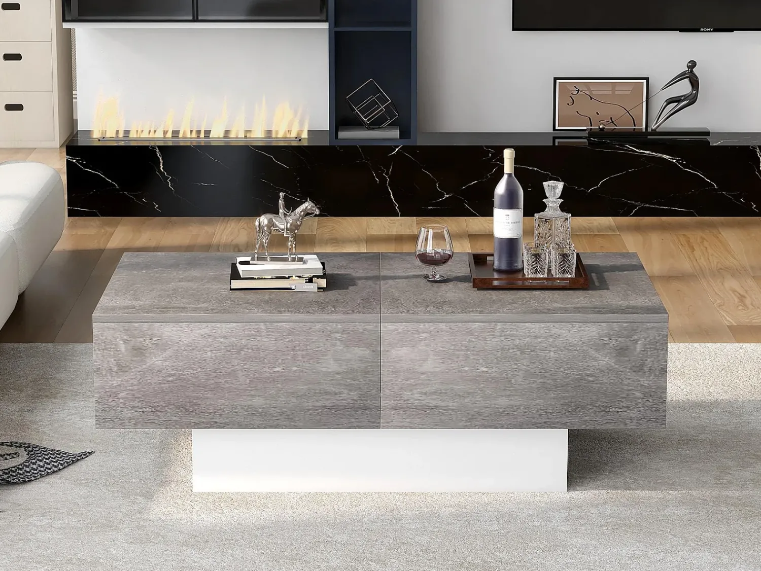 Merax Mesa de centro extensível - Madeira MDF - Estilo moderno - para sala, escritório - Cinza^ Mesa De Centro
