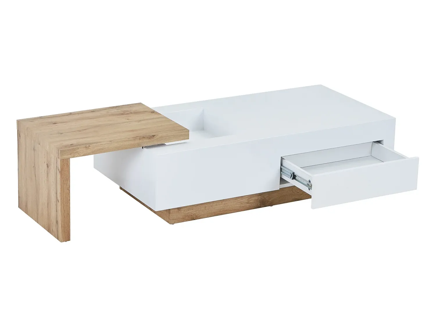 Mesa De Centro*Vente-unique Mesa de centro extensível de MDF com 1 gaveta e 1 prateleira - Natural e Branco - MANDREA Natural claro / Branco
