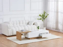 Mesa De Centro*Vente-unique Mesa de centro extensível de MDF com 1 gaveta e 1 prateleira - Natural e Branco - MANDREA Natural claro / Branco