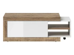 Meublorama Mesa de centro extensível design coleção SINATRA. Cor carvalho escuro e branco fosco.^ Mesa De Centro