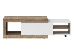 Meublorama Mesa de centro extensível design coleção SINATRA. Cor carvalho escuro e branco fosco.^ Mesa De Centro