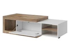 Meublorama Mesa de centro extensível design coleção SINATRA. Cor carvalho escuro e branco fosco.^ Mesa De Centro