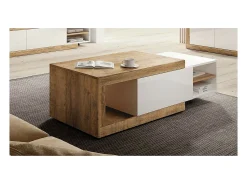 Meublorama Mesa de centro extensível design coleção SINATRA. Cor carvalho escuro e branco fosco.^ Mesa De Centro