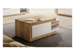Meublorama Mesa de centro extensível design coleção SINATRA. Cor carvalho escuro e branco fosco.^ Mesa De Centro