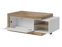 Meublorama Mesa de centro extensível design coleção SINATRA. Cor carvalho escuro e branco fosco.^ Mesa De Centro