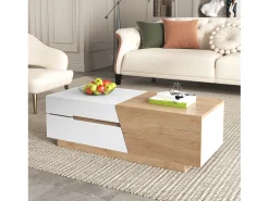 Discount Merax Mesa de centro extensível com 2 gavetas - 120 x 50 x 37,5 cm - Aglomerado - + natural Branco