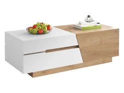 Discount Merax Mesa de centro extensível com 2 gavetas - 120 x 50 x 37,5 cm - Aglomerado - + natural Branco