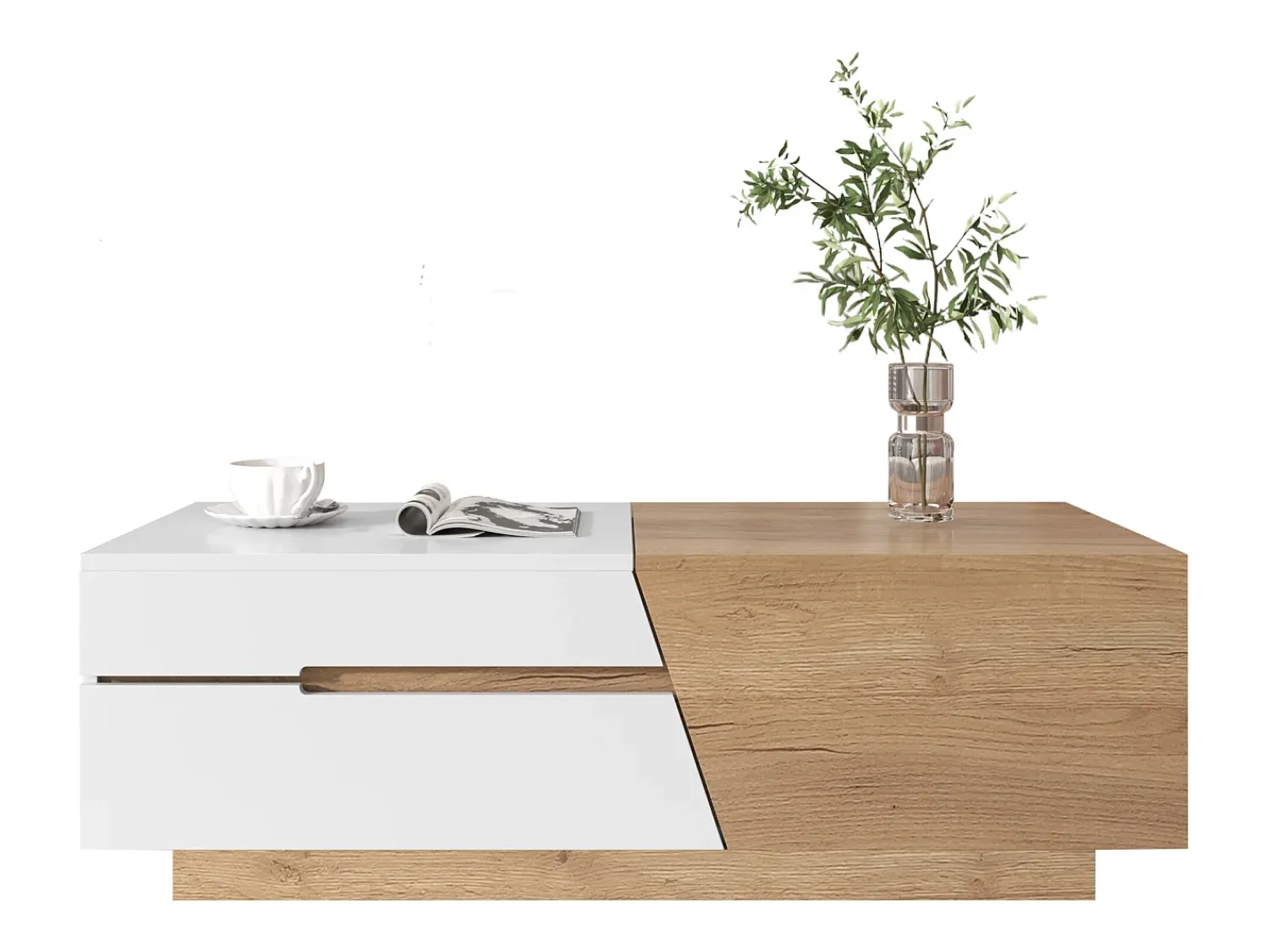 Discount Merax Mesa de centro extensível com 2 gavetas - 120 x 50 x 37,5 cm - Aglomerado - + natural Branco