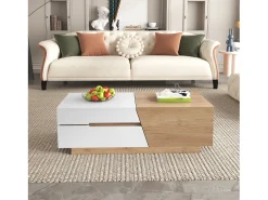 Discount Merax Mesa de centro extensível com 2 gavetas - 120 x 50 x 37,5 cm - Aglomerado - + natural Branco