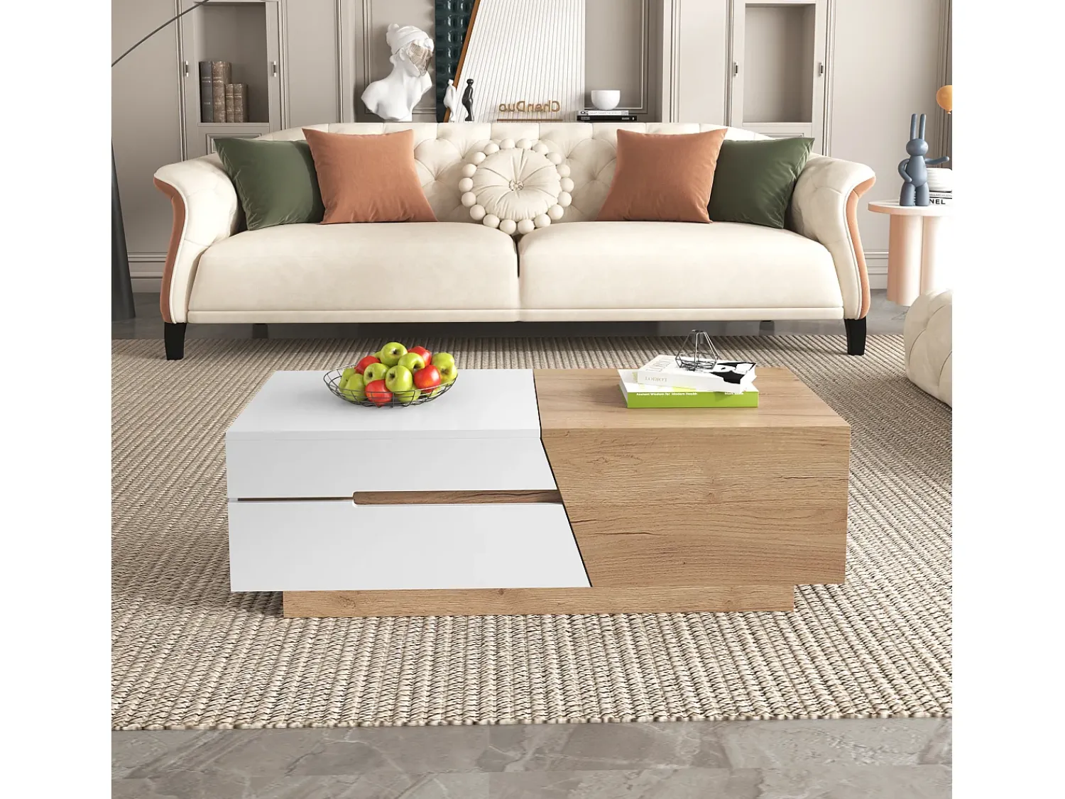 Discount Merax Mesa de centro extensível com 2 gavetas - 120 x 50 x 37,5 cm - Aglomerado - + natural Branco