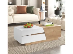 Discount Merax Mesa de centro extensível com 2 gavetas - 120 x 50 x 37,5 cm - Aglomerado - + natural Branco