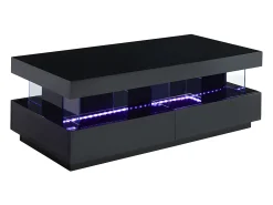 Mesa De Centro*Vente-unique Mesa de centro FABIO II - MDF lacado - LEDs - 2 gavetas Preto