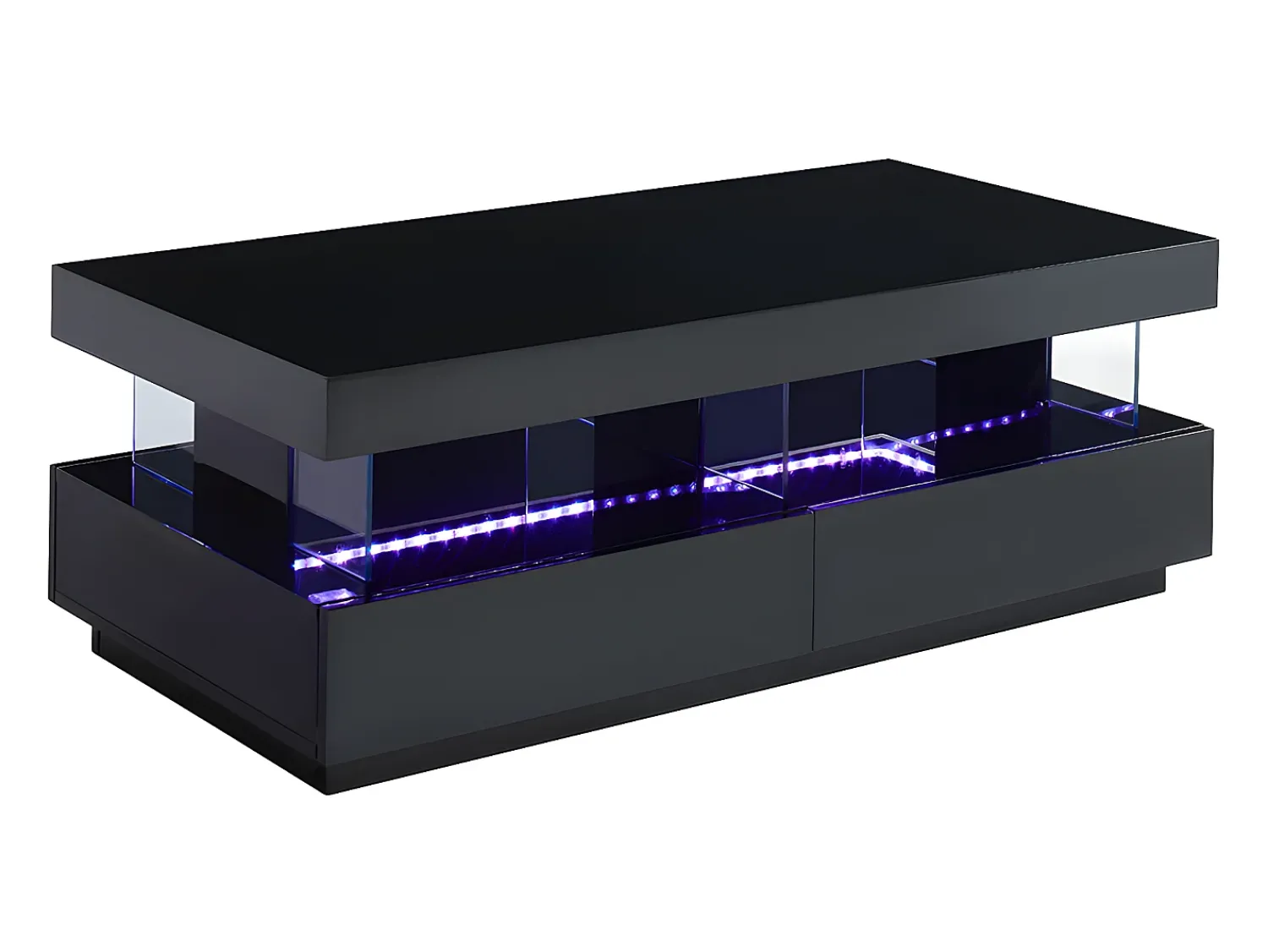 Mesa De Centro*Vente-unique Mesa de centro FABIO II - MDF lacado - LEDs - 2 gavetas Preto