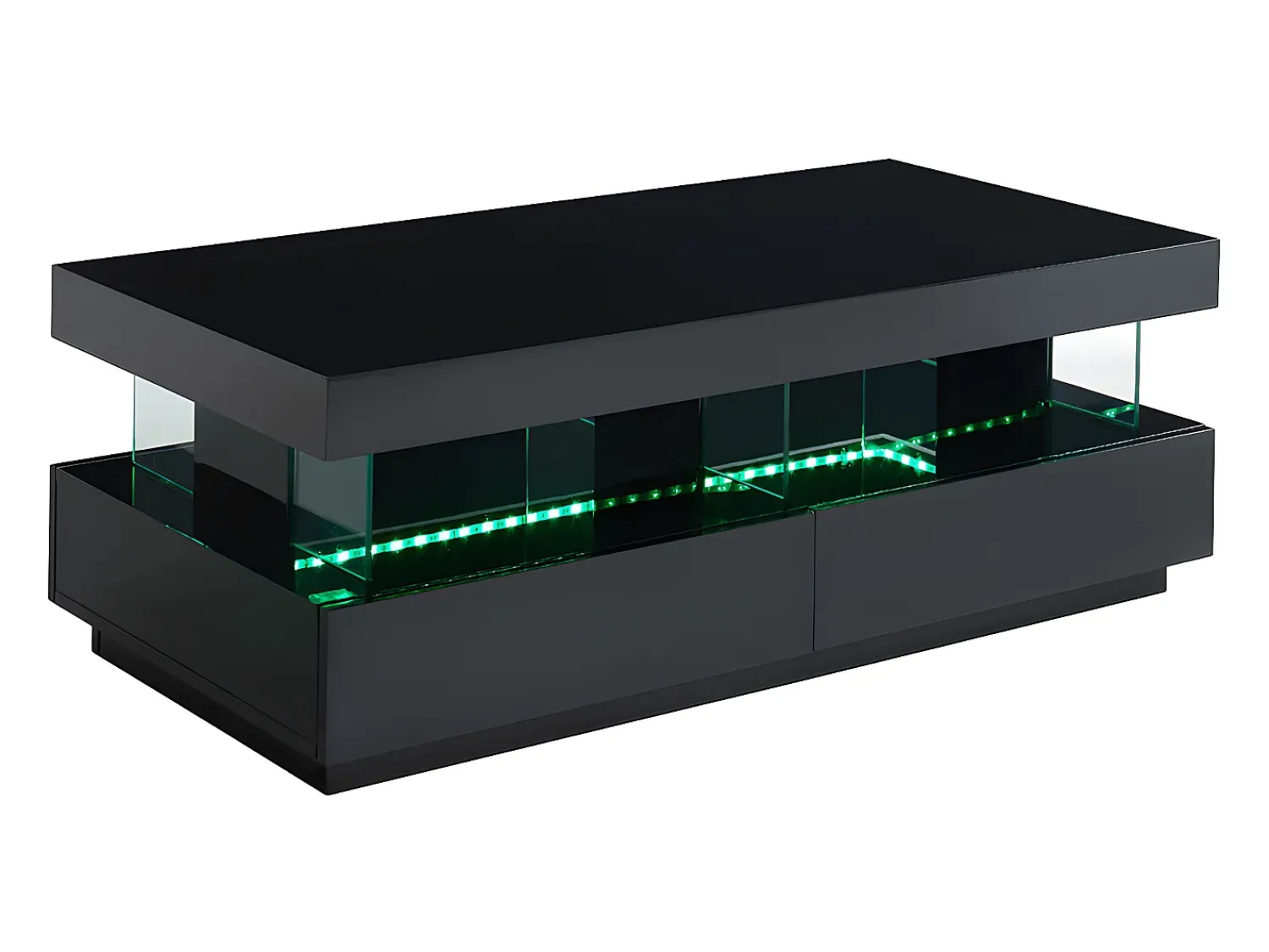 Mesa De Centro*Vente-unique Mesa de centro FABIO II - MDF lacado - LEDs - 2 gavetas Preto