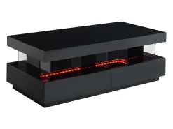 Mesa De Centro*Vente-unique Mesa de centro FABIO II - MDF lacado - LEDs - 2 gavetas Preto