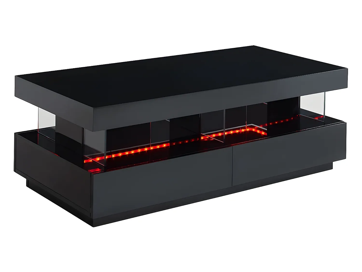 Mesa De Centro*Vente-unique Mesa de centro FABIO II - MDF lacado - LEDs - 2 gavetas Preto