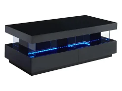 Mesa De Centro*Vente-unique Mesa de centro FABIO II - MDF lacado - LEDs - 2 gavetas Preto