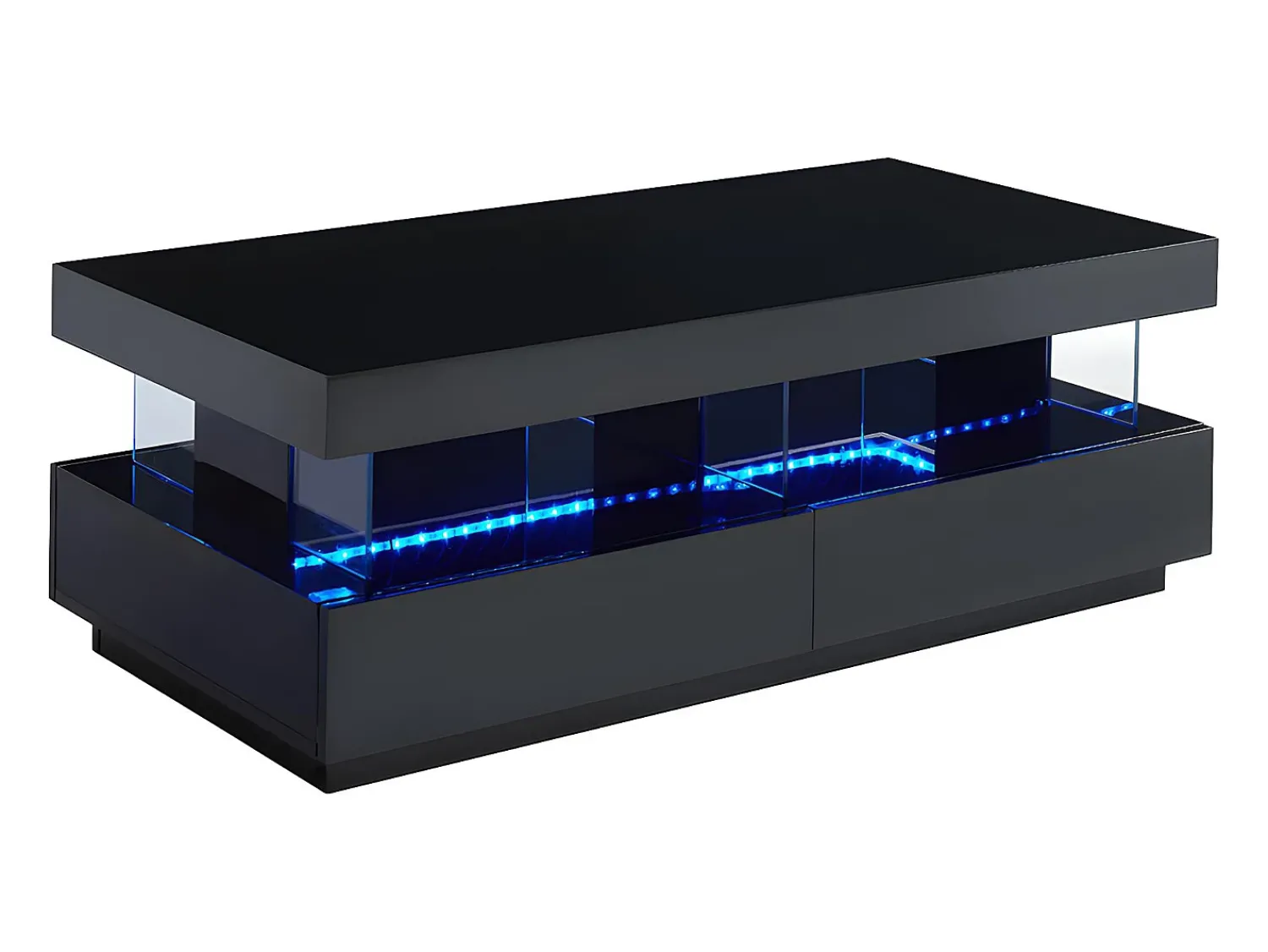 Mesa De Centro*Vente-unique Mesa de centro FABIO II - MDF lacado - LEDs - 2 gavetas Preto