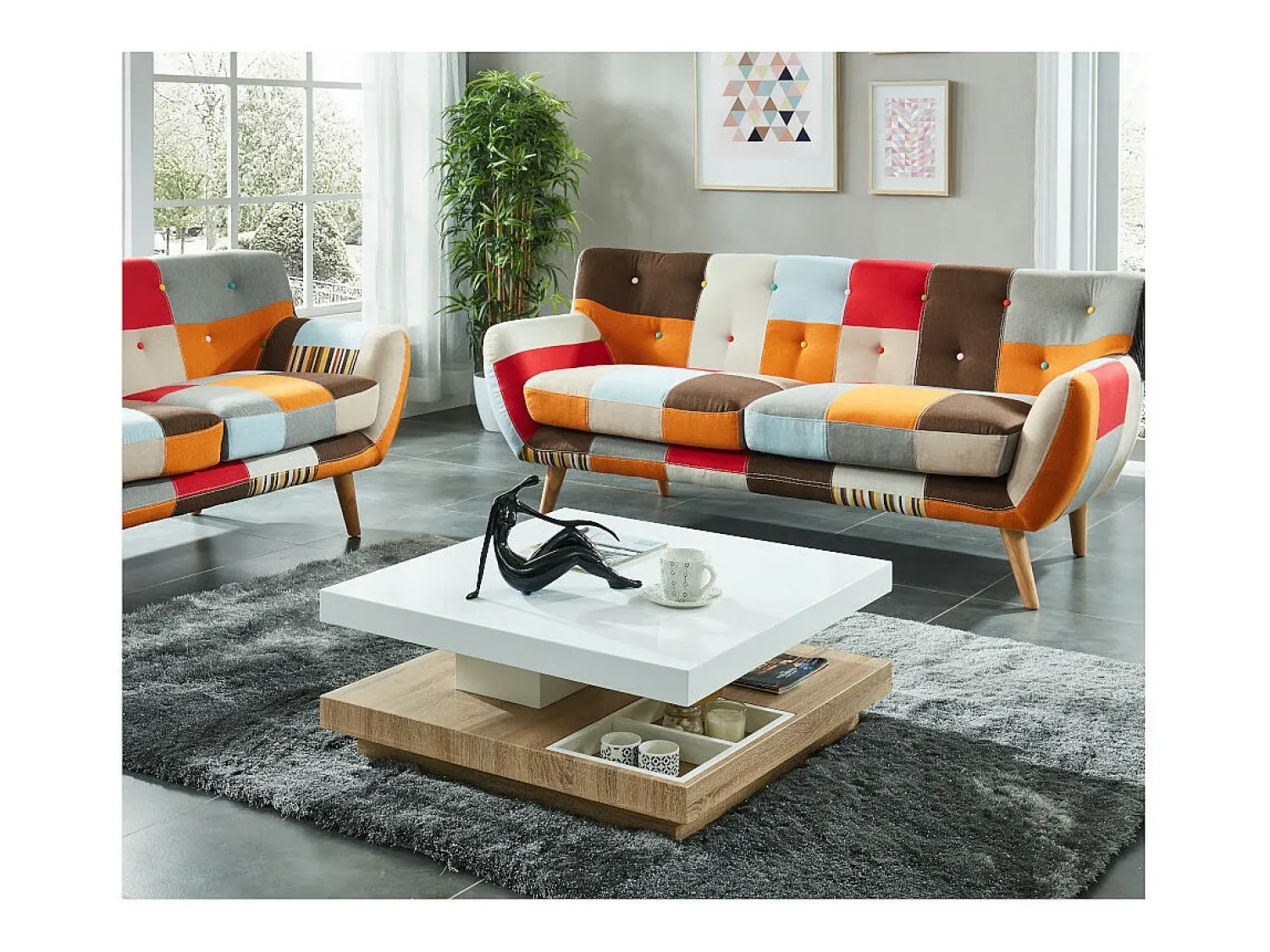 Mesa De Centro*Vente-unique Mesa de centro FAUSTO - Tampo giratório - MDF lacado bicolor Natural claro / Branco
